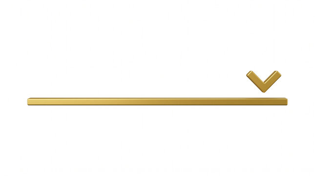 Golden checkmark icon, gold tick symbol, verification mark, shiny metallic bar