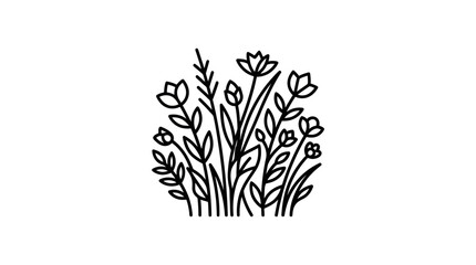 Fototapeta premium Black line drawing of tulips bunch.