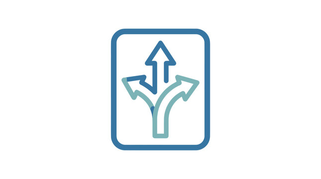 Blue and green directional sign symbol.