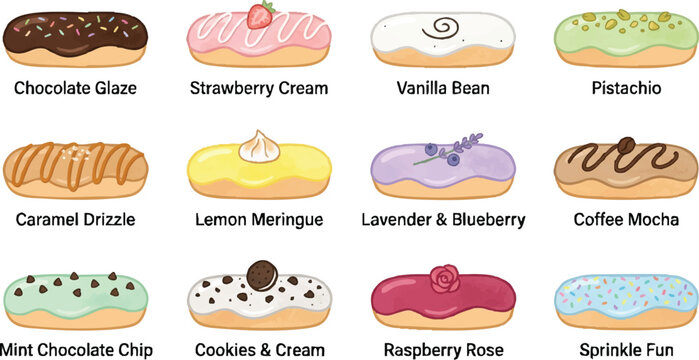 Variety of sweet donuts closeup.