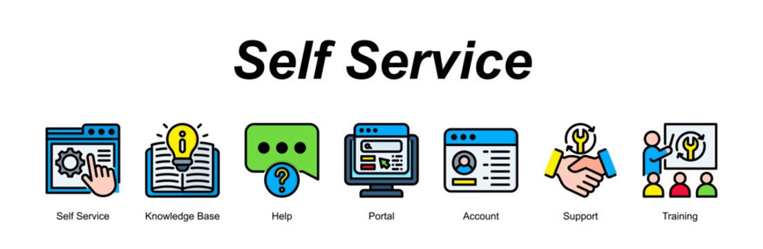 Self Service banner web icon vector illustration concept with an icon of Self Service, Knowledge Base, Help, Portal, Account, Support, Training 