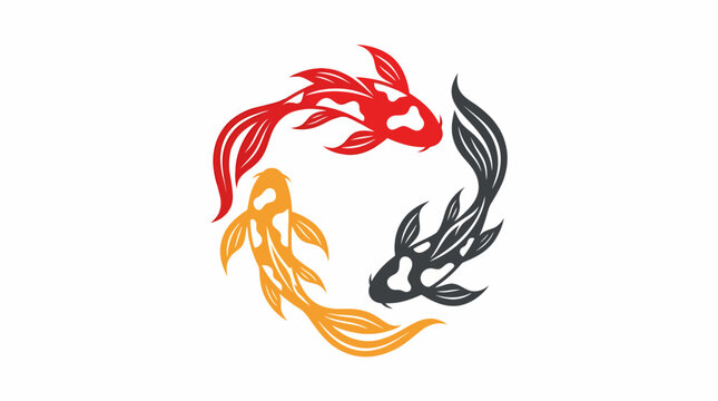 Ilustrasi vektor simbol lingkaran tiga ikan koi dengan gaya abstrak Jepang. Ideal untuk logo premium, tattoo, identitas merek, dan desain dekoratif modern.