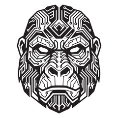 Fototapeta premium Mechanical Gorilla Head Graphic with Futuristic Digital Circuit Board Pattern Illustration