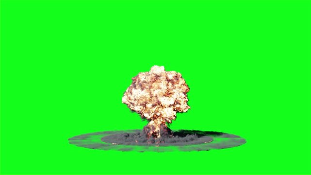 Nuclear Explosion on a Green Screen Background, 3d Animation, 4K
