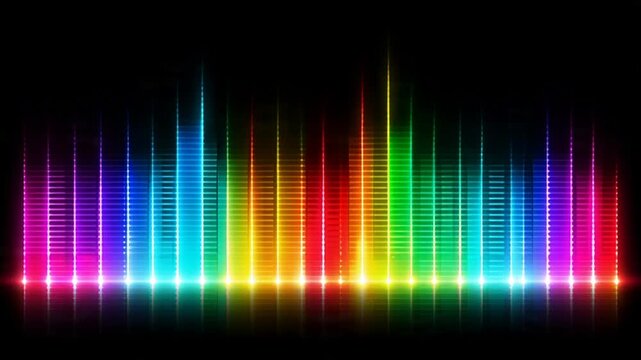 Vibrant sound wave graphic with rainbow colors.