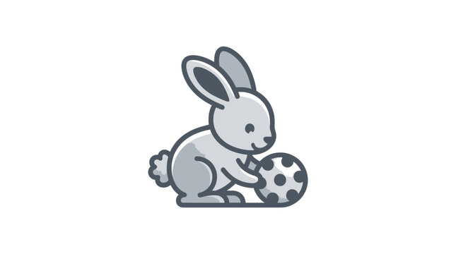 Cute Cartoon Bunny Playing Soccer Ball.
