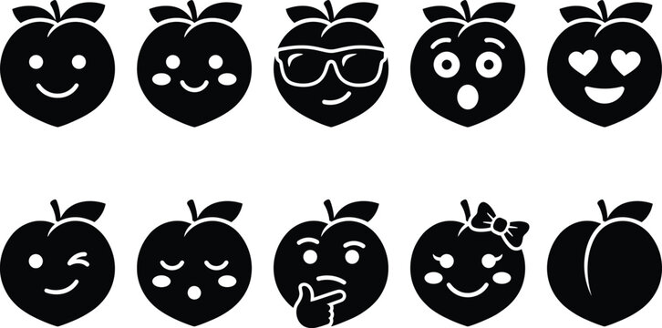 Black and white smiling apples with different expressions