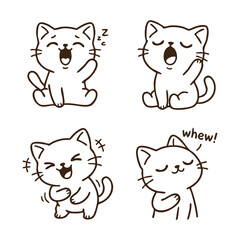 Obraz premium Cute Sleepy and Laughing Cats Mood Expression Set Cartoon Vector Illustration for Kids Coloring Page