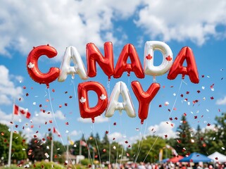 Fototapeta premium Red and White Balloons Celebrating Canada Day