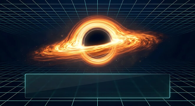 3D abstract cosmic black hole with glowing energy accretion disk