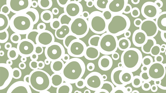 Seamless Organic Pattern with Abstract White Circles and Ovals on Sage Green Background - Modern Graphic Design Texture. Abstack vektor EPS illustration.