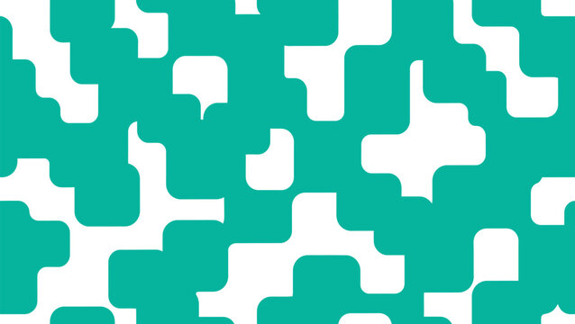 Seamless geometric pattern with interlocking rounded shapes in teal and white, abstract digital background texture for modern design projects. Abstack vektor EPS illustration.