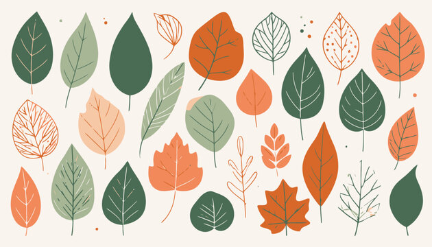 Collection of autumn leaves shapes.