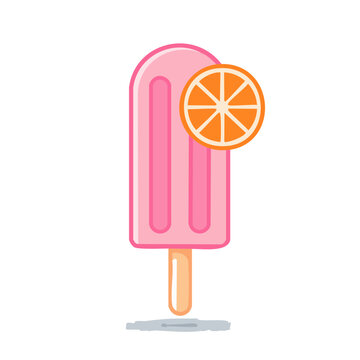 Pink popsicle with orange slice flat vector illustration
