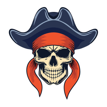 Pirate skull with hat and bandana vector illustration