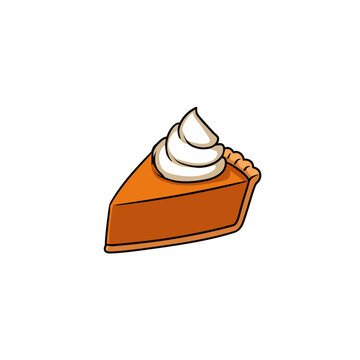 Pumpkin Pie Slice with Whipped Cream Vector Illustration