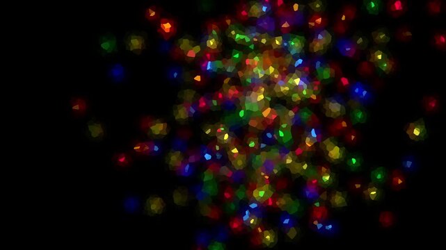 Crystal pixel art style shaped fireworks display explosions animation on black background
