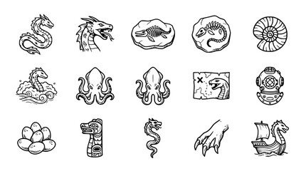 Fantasy Creatures and Fossils Hand Drawn Icons Set © Capi