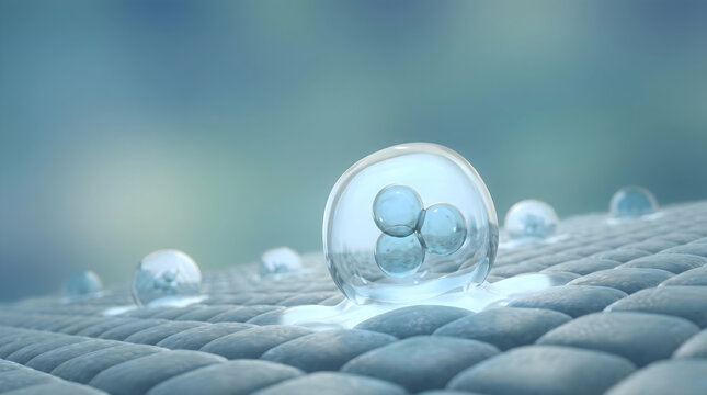 A purified cellular capsule activates on an epidermal grid to support tissue rejuvenation. 3D rendering.