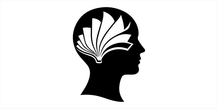 Human Head Silhouette with Open Book Pages, Knowledge, Education and Creative Thinking Concept Vector
Creative Brain and Book Logo Inside Human Profile, Learning, Intelligence and Wisdom Symbol Design