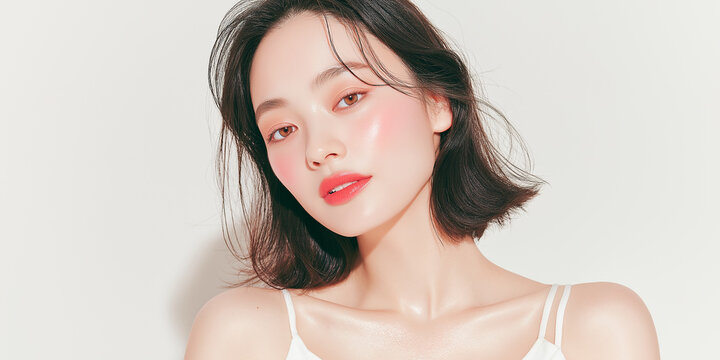 美容, 女性, スキンケア, 化粧品, ビューティー, 若い女性, 美肌, 日本人, アジア人, フェイシャル, メイク, 美容液, 保湿, クリーム, エイジングケア, 美容医療, エステ, 美容クリニック, 肌ケア, ナチュラルメイク, 透明感, ツヤ肌, モデル, 笑顔, ポートレート, クローズアップ, リラックス, 癒し, 健康的, 美白, コラーゲン, ヒアルロン酸, アンチエイジング