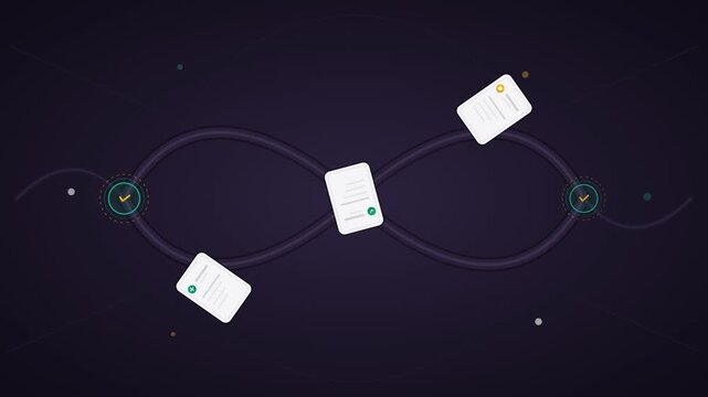 Animated Infinity Loop Concept with Moving Digital Documents and Icons