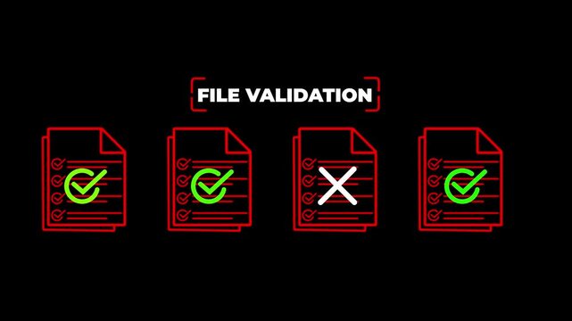 Document File Validation with Approved and Rejected Checklist Icons.. Online failed verification files symbol.