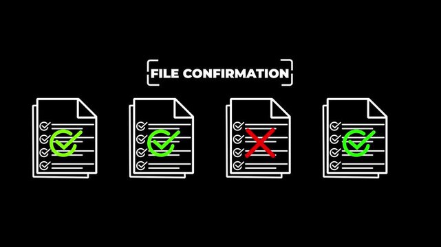 Document Confirmation System with Approved and Rejected Files. Online failed verification files symbol.
