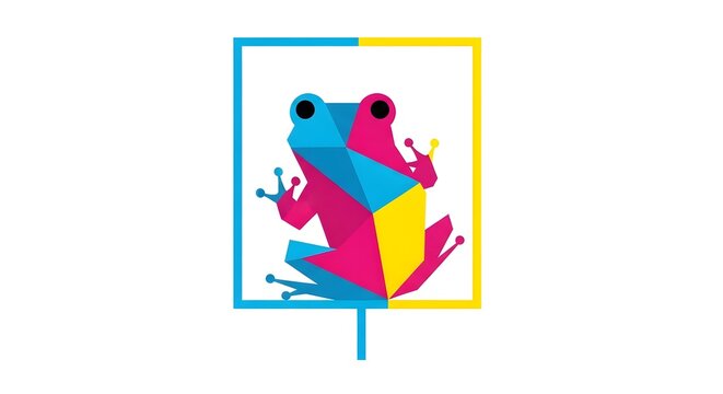 Colorful geometric frog illustration with vibrant abstract design