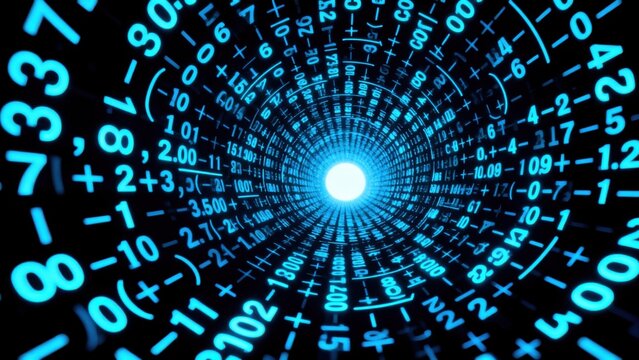 Digital tunnel with glowing numbers