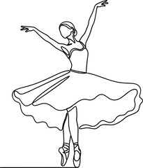 Elegant ballerina performing a graceful ballet pose, continuous line drawing © hani