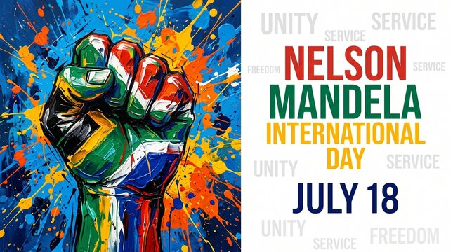 Vivid Artwork Celebrating Nelson Mandela International Day with Colorful Fist Illustration