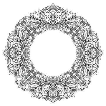 Ornate Round Floral Frame Decorative Vintage Design