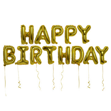 Gold Happy Birthday Foil Balloon Banner Decoration on Transparent Background png