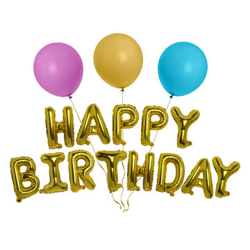 Gold Happy Birthday Foil Balloon Banner Decoration on Transparent Background png