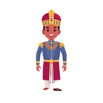 Man in Traditional Royal Attire Flat Vector Illustration