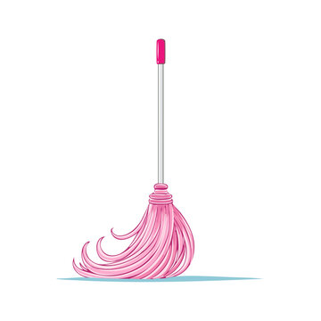 Pink mop with silver handle vector illustration