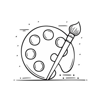 Paintbrush and Palette Line Art Illustration