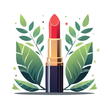 Red lipstick with green foliage illustration