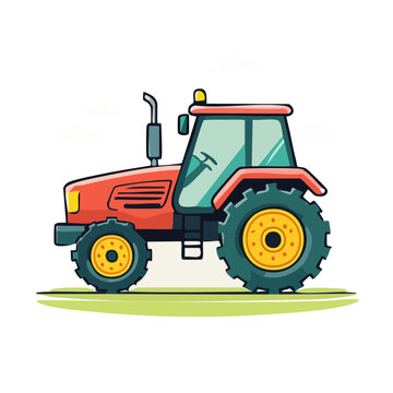 Red tractor side view flat vector illustration