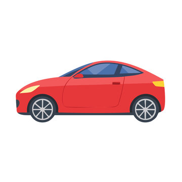 Red sports car side view flat vector illustration
