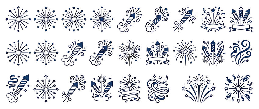Hand-drawn Fireworks and Rockets Collection - Celebration Icons