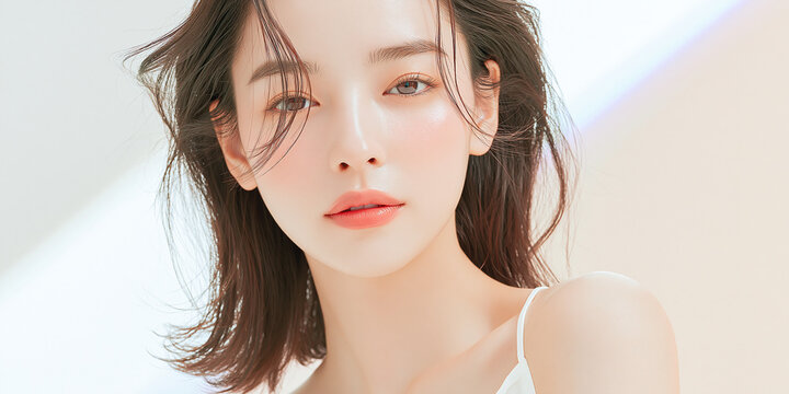 美容, 女性, スキンケア, 化粧品, ビューティー, 若い女性, 美肌, 日本人, アジア人, フェイシャル, メイク, 美容液, 保湿, クリーム, エイジングケア, 美容医療, エステ, 美容クリニック, 肌ケア, ナチュラルメイク, 透明感, ツヤ肌, モデル, 笑顔, ポートレート, クローズアップ, リラックス, 癒し, 健康的, 美白, コラーゲン, ヒアルロン酸, アンチエイジング