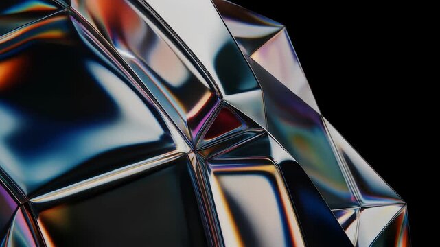 Iridescent faceted metallic crystal abstract geometric animation seamless loop