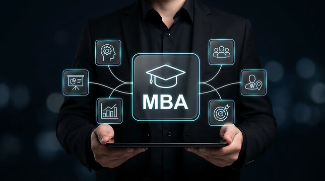 MBA Master of Business Administration education degree management tablet background