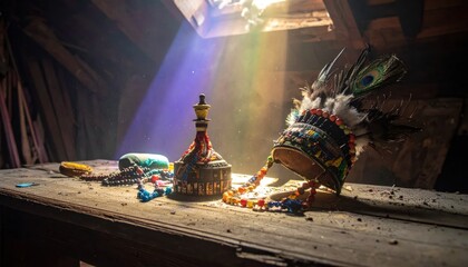 Mysterious Genie Emerging from Ancient Lamp. © 96_