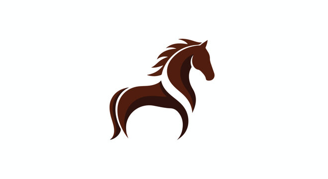 Brown horse silhouette with white accents galloping to the right on a plain background