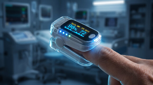 Pulse Oximeter Measuring Blood Oxygen Saturation in Hospital