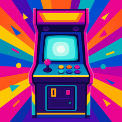 Naklejka premium Arcade cabinet colorful gaming burst illustration