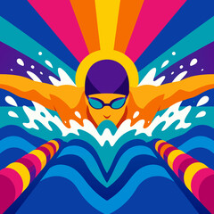 Obraz premium Swimmer colorful sports burst illustration
